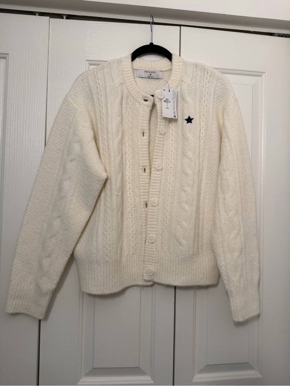 Primark Cream Cable Knit Button-Up Cardigan with Navy Star